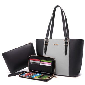 3-Piece Work Purse Set: Top Handle Satchel Tote with Matching Wallet